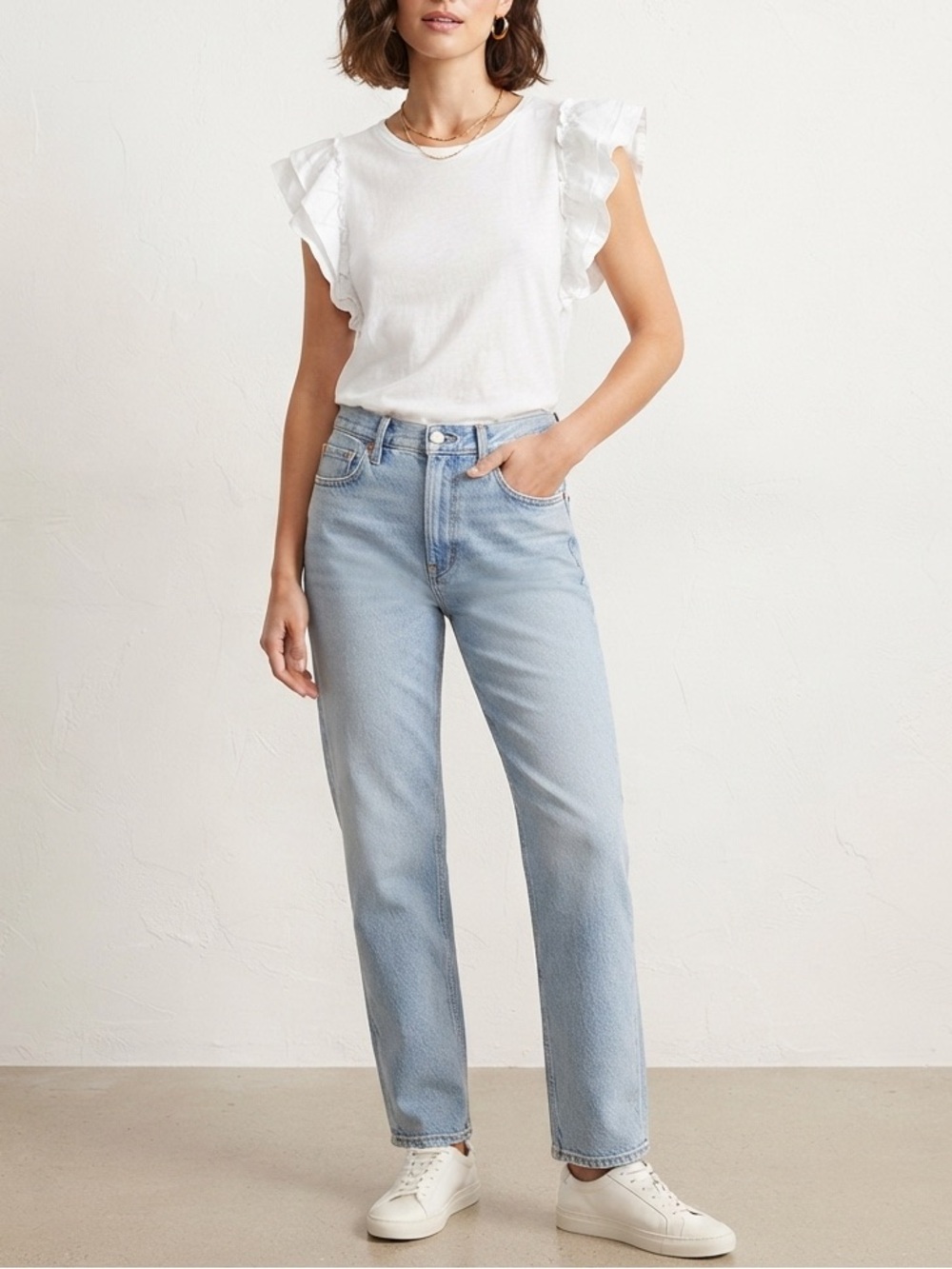 Chico's White Ruffle Sleeve Tank